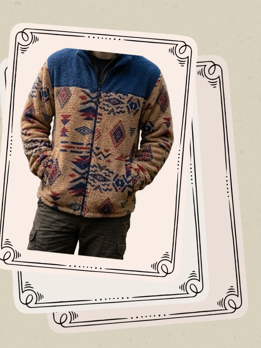 Men’s 2X | River Trail Southwestern Aztec Sherpa Zip Fleece Jacket